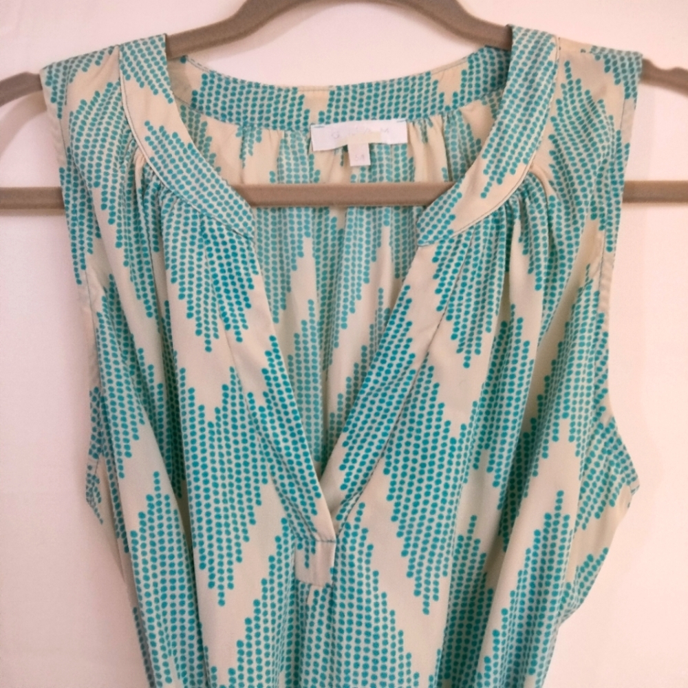 Turquoise and white polka dot Glam brand dress, medium.